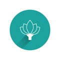 White Lotus flower icon isolated with long shadow. Green circle button. Vector Royalty Free Stock Photo