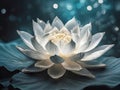 White lotus flower on a lily pad with a bokeh background