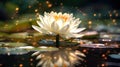 A white lotus in a golden magic pond. Generative Ai Royalty Free Stock Photo