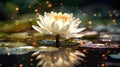 A white lotus in a golden magic pond. Generative Ai