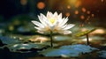 A white lotus in a golden magic pond. Generative Ai Royalty Free Stock Photo