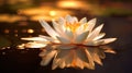 A white lotus in a golden magic pond. Generative Ai Royalty Free Stock Photo