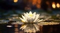 A white lotus in a golden magic pond. Generative Ai