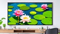 White lotus waterlily lily flower painting in a room - Generative AI