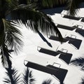 Minimalist White Loungers With Dramatic Palm Shadows In Resort Setting With Copy Space, created using generative AI tools Royalty Free Stock Photo