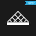 White Louvre glass pyramid icon isolated on black background. Louvre museum. Vector