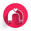 White Love magnet icon isolated with long shadow. Red circle button. Vector Royalty Free Stock Photo