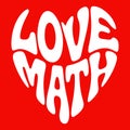 White love math text in heart shape on red background Royalty Free Stock Photo