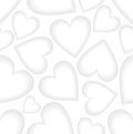 White low contrasting seamless vector background with heart shapes.