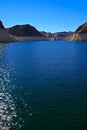 White low water level strip on red cliffs of Lake Mead entering Hoover Dam