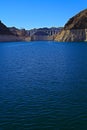 White low water level strip on red cliffs of Lake Mead entering Hoover Dam