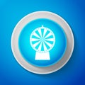 White Lucky wheel icon isolated on blue background. Circle blue button with white line. Vector