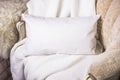 White lumbar pillow case Mockup. Interior photo Royalty Free Stock Photo