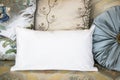 White lumbar pillow case Mockup. Interior photo Royalty Free Stock Photo