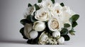 White lush roses in delicate romantic bouquet for bride.