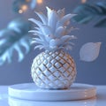 White Luxe Background Featuring a Small Exotic Pineapple Royalty Free Stock Photo