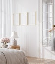 White luxury bedroom interior, wall mockup