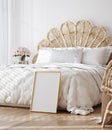 White luxury bedroom interior, wall mockup