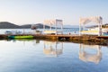 White luxury beds at Mirabello Bay on Crete Royalty Free Stock Photo