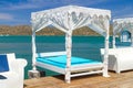 White luxury beds at Mirabello Bay on Crete Royalty Free Stock Photo