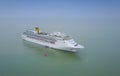 White luxury cruise ship docked in beautiful Caribbean sea close Royalty Free Stock Photo