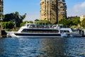 White luxury cruise ship on the Nile river in Cairo city, Egypt