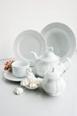 White luxury expensive porcelain tea set Royalty Free Stock Photo