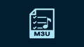 White M3U file document. Download m3u button icon isolated on blue background. M3U file symbol. 4K Video motion graphic