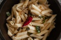 White macaroni with chilli and spices
