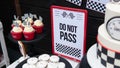 White macaroons on tray close-up. .children`s holiday decoration, sweet table at the children`s birthday