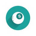 White Magic ball of predictions for decision-making icon isolated with long shadow. Crystal ball. Green circle button