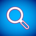 White Magnifying glass icon isolated on blue background. Search, focus, zoom, business symbol. Vector Royalty Free Stock Photo