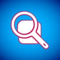 White Magnifying glass icon isolated on blue background. Search, focus, zoom, business symbol. Vector Royalty Free Stock Photo