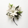 Ultra-realistic 4k White Magnolia Brooch With Green Leaves