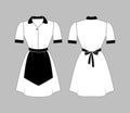 White maid uniform with a black apron, collar and cuffs. Front and rear view. Mock up. Vector illustration of an Royalty Free Stock Photo