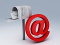 White mail box with heap of letters and AT symbol Royalty Free Stock Photo