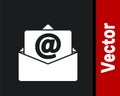 White Mail and e-mail icon isolated on black background. Envelope symbol e-mail. Email message sign. Vector Royalty Free Stock Photo