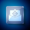 White Mail and e-mail icon isolated on blue background. Envelope symbol e-mail. Email message sign. Square glass panels Royalty Free Stock Photo