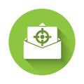 White Mail and e-mail icon isolated with long shadow. Envelope symbol e-mail. Email message sign. Green circle button Royalty Free Stock Photo