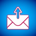 White Mail and e-mail icon isolated on blue background. Envelope symbol e-mail. Email message sign. Vector Royalty Free Stock Photo