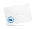 Mail vector envelope with blue postal stamp. Royalty Free Stock Photo