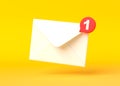 White mail envelope with red marker message on yellow background Royalty Free Stock Photo