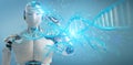 White male cyborg scanning human DNA 3D rendering Royalty Free Stock Photo