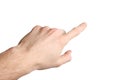 White hand pointing with the index finger on white background