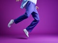 Aerobic man fashion pose person trendy positive violet lifestyle white action body modern jump