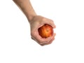 White man holds a blood orange in his hand Royalty Free Stock Photo