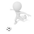 White man kicking soccer ball or football in competition match game. 3D illustration. People Model rendering graphic. isolated