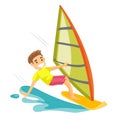 White man rushing on a windsurfing board.