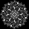 White mandala design over black background