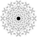 White mandala with heart on black background.